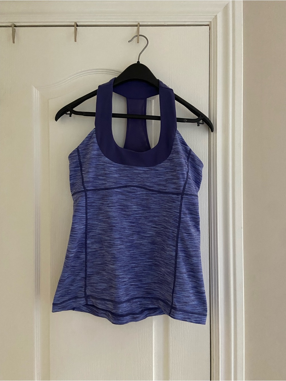 Women’s Purple Space-Dye Racerback Tank with built in bra.